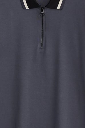 Erkek Slim Fit Dar Kesim %100 Pamuk Kısa Kollu Yarım Fermuarlı Antrasit Polo Yaka Tişört