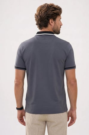 Erkek Slim Fit Dar Kesim %100 Pamuk Kısa Kollu Yarım Fermuarlı Antrasit Polo Yaka Tişört