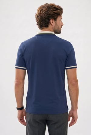 Erkek Slim Fit Dar Kesim %100 Pamuk Kısa Kollu Yarım Fermuarlı Lacivert Polo Yaka Tişört