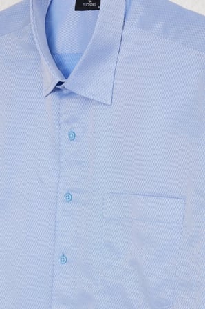 Erkek Regular Fit Klasik Kesim Pamuklu Kısa Kollu Armürlü Mavi Gömlek