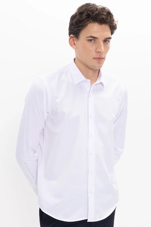 Erkek Regular Fit Klasik Kesim Kravatlık Yaka Pamuklu Düz Beyaz Gömlek
