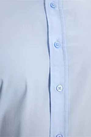 Erkek Modern Slim Fit Uzun Kollu %100 Pamuk Premium Seri Saten Mavi Gömlek