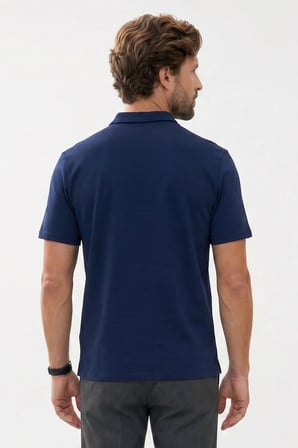 Erkek Slım Fit Dar Kesim Ekstra Soft Modal Kumaş Kısa Kollu Yarım Fermuarlı Lacivert Polo Yaka Tişört