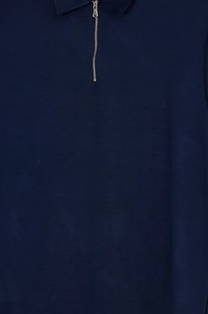 Erkek Slım Fit Dar Kesim Ekstra Soft Modal Kumaş Kısa Kollu Yarım Fermuarlı Lacivert Polo Yaka Tişört