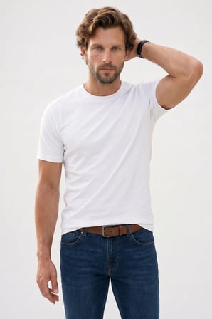 Erkek Regular Fit Klasik Kesim Ekstra Soft Modal Kumaş Bisiklet Yaka Kısa Kollu Beyaz Tişört