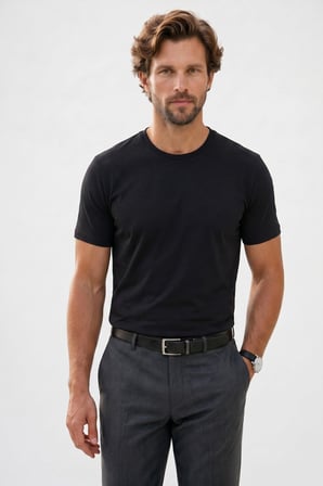 Erkek Regular Fit Klasik Kesim Ekstra Soft Modal Kumaş Bisiklet Yaka Kısa Kollu Siyah Tişört