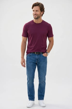 Erkek Regular Fit Klasik Kesim Ekstra Soft Modal Kumaş Bisiklet Yaka Kısa Kollu Bordo Tişört