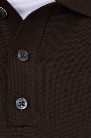 Erkek Standart Fit Normal Kesim Pamuklu Polo Yaka Kahverengi Kazak