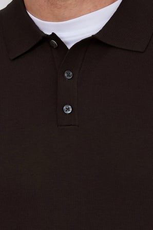 Erkek Standart Fit Normal Kesim Pamuklu Polo Yaka Kahverengi Kazak