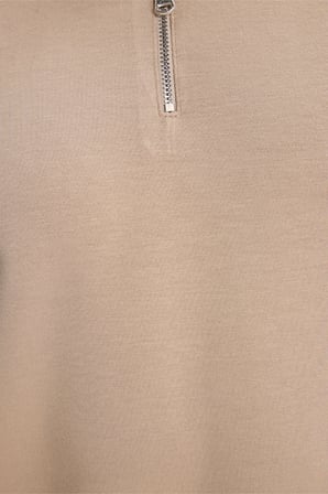 Erkek Regular Fit Rahat Kesim Ekstra Soft Modal Kumaş Kısa Kollu Yarım Fermuarlı Bej Polo Yaka Tişört