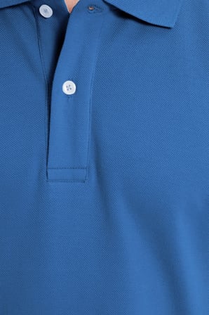 Erkek Slim Fit Dar Kesim %100 Pamuk Kısa Kollu Polo Yaka Mavi Tişört