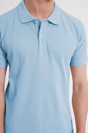Erkek Slim Fit Dar Kesim %100 Pamuk Kısa Kollu Polo Yaka Mavi Tişört