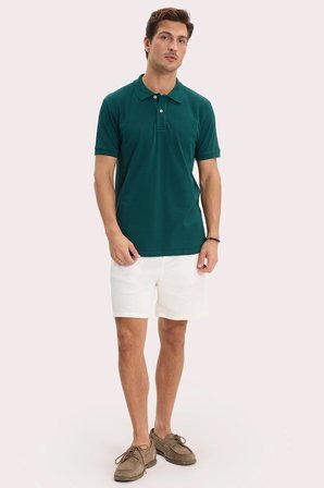 Erkek Slim Fit Dar Kesim %100 Pamuk Kısa Kollu Polo Yaka Yeşil Tişört