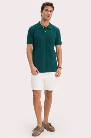 Erkek Slim Fit Dar Kesim %100 Pamuk Kısa Kollu Polo Yaka Yeşil Tişört
