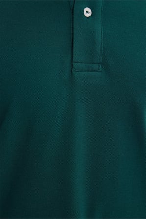 Erkek Slim Fit Dar Kesim %100 Pamuk Kısa Kollu Polo Yaka Yeşil Tişört