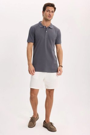 Erkek Slim Fit Dar Kesim %100 Pamuk Kısa Kollu Polo Yaka Antrasit Tişört