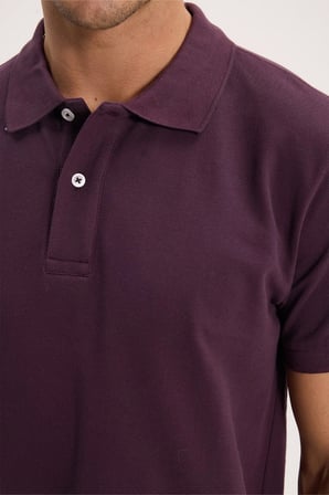 Erkek Slim Fit Dar Kesim %100 Pamuk Kısa Kollu Polo Yaka Mor Tişört