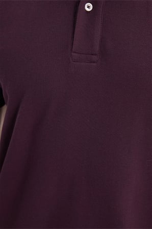 Erkek Slim Fit Dar Kesim %100 Pamuk Kısa Kollu Polo Yaka Mor Tişört