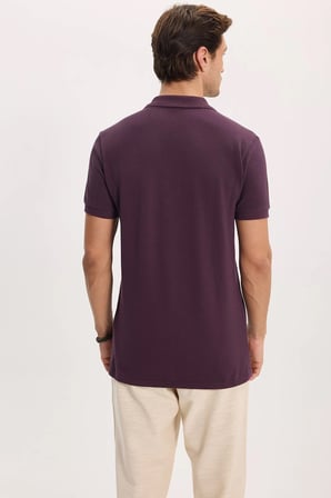 Erkek Slim Fit Dar Kesim %100 Pamuk Kısa Kollu Polo Yaka Mor Tişört