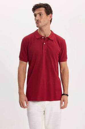 Erkek Slim Fit Dar Kesim %100 Pamuk Kısa Kollu Polo Yaka Bordo Tişört