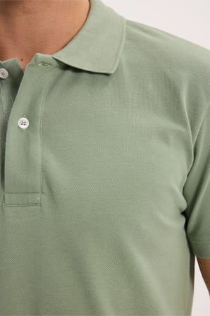 Erkek Slim Fit Dar Kesim %100 Pamuk Kısa Kollu Polo Yaka Yeşil Tişört