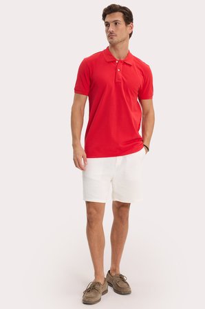 Erkek Slim Fit Dar Kesim %100 Pamuk Kısa Kollu Polo Yaka Kırmızı Tişört