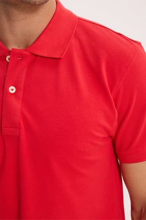 Erkek Slim Fit Dar Kesim %100 Pamuk Kısa Kollu Polo Yaka Kırmızı Tişört