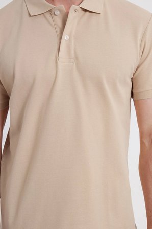 Erkek Slim Fit Dar Kesim %100 Pamuk Kısa Kollu Polo Yaka Ekru Tişört