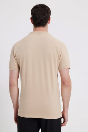 Erkek Slim Fit Dar Kesim %100 Pamuk Kısa Kollu Polo Yaka Ekru Tişört