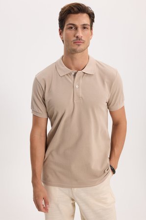 Erkek Slim Fit Dar Kesim %100 Pamuk Kısa Kollu Polo Yaka Taş Tişört