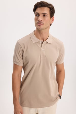 Erkek Slim Fit Dar Kesim %100 Pamuk Kısa Kollu Polo Yaka Taş Tişört