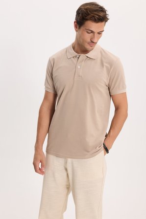 Erkek Slim Fit Dar Kesim %100 Pamuk Kısa Kollu Polo Yaka Taş Tişört