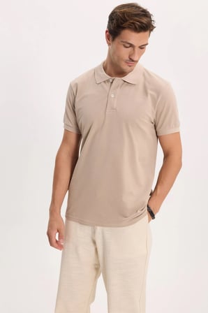 Erkek Slim Fit Dar Kesim %100 Pamuk Kısa Kollu Polo Yaka Taş Tişört