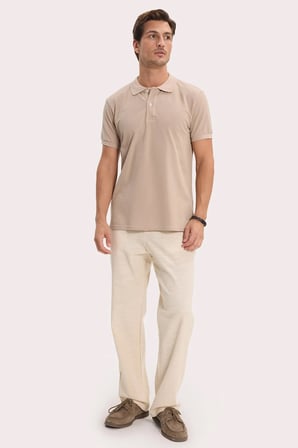 Erkek Slim Fit Dar Kesim %100 Pamuk Kısa Kollu Polo Yaka Taş Tişört