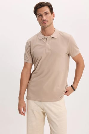 Erkek Slim Fit Dar Kesim %100 Pamuk Kısa Kollu Polo Yaka Taş Tişört
