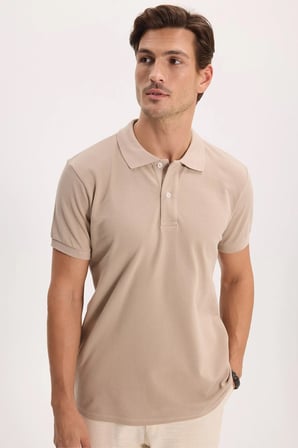 Erkek Slim Fit Dar Kesim %100 Pamuk Kısa Kollu Polo Yaka Taş Tişört
