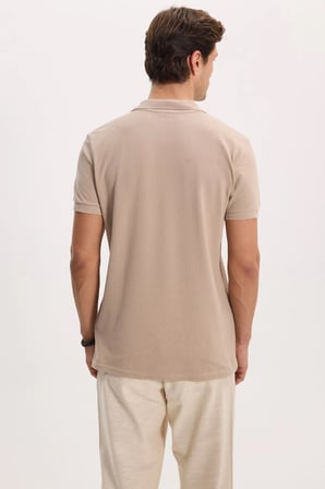 Erkek Slim Fit Dar Kesim %100 Pamuk Kısa Kollu Polo Yaka Taş Tişört
