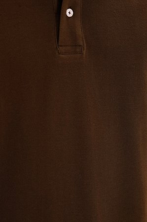 Erkek Slim Fit Dar Kesim %100 Pamuk Kısa Kollu Polo Yaka Kahverengi Tişört