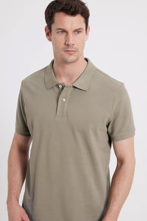 Erkek Slim Fit Dar Kesim %100 Pamuk Kısa Kollu Polo Yaka Vizon Tişört