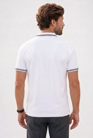 Erkek Slim Fit Dar Kesim %100 Pamuk Kısa Kollu Fermuarlı Beyaz Polo Yaka Tişört