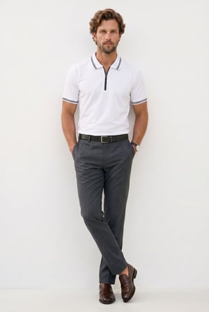 Erkek Slim Fit Dar Kesim %100 Pamuk Kısa Kollu Fermuarlı Beyaz Polo Yaka Tişört