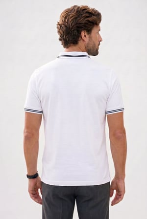 Erkek Slim Fit Dar Kesim %100 Pamuk Kısa Kollu Fermuarlı Beyaz Polo Yaka Tişört