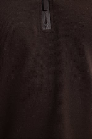 Erkek Slim Fit Dar Kesim %100 Pamuk Kısa Kollu Fermuarlı Kahverengi Polo Yaka Tişört