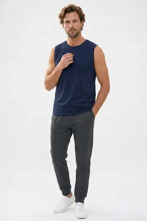 Erkek Standart Fit Normal Kesim %100 Pamuk Bisiklet Yaka Sıfır Kol Lacivert Atlet