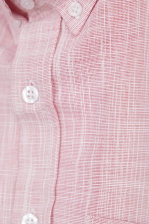 Erkek Slim Fit Dar Kesim Uzun Kollu %100 Pamuk Keten Efektli Düğmeli Yaka Rahat Kırmızı Gömlek