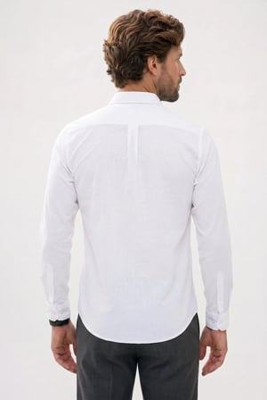Erkek Slim Fit Dar Kesim Uzun Kollu %100 Pamuk Keten Efektli Düğmeli Yaka Rahat Beyaz Gömlek