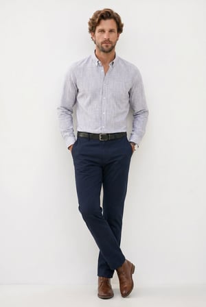 Erkek Slim Fit Dar Kesim Uzun Kollu %100 Pamuk Keten Efektli Düğmeli Yaka Rahat Gri Gömlek