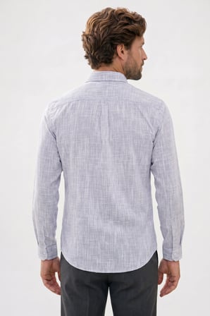 Erkek Slim Fit Dar Kesim Uzun Kollu %100 Pamuk Keten Efektli Düğmeli Yaka Rahat Gri Gömlek