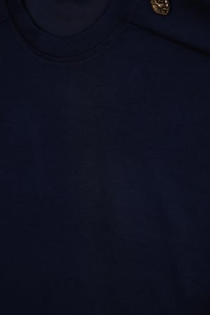 Kadın Oversize Geniş Kesim Bisiklet Yaka Omzu Düğmeli Likralı Lacivert Viskon Bluz