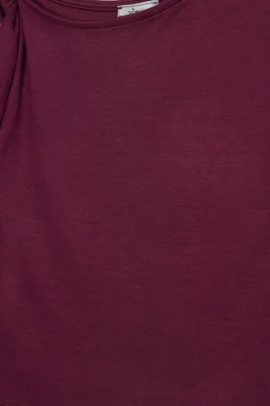 Kadın Slim Fit Dar Kesim Kısa Kollu Kayık Yaka Bordo Bluz